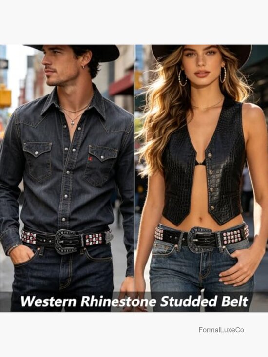 Studded Rhinestone Belt - Y2k Cowboy Punk Style Unisex main image 7